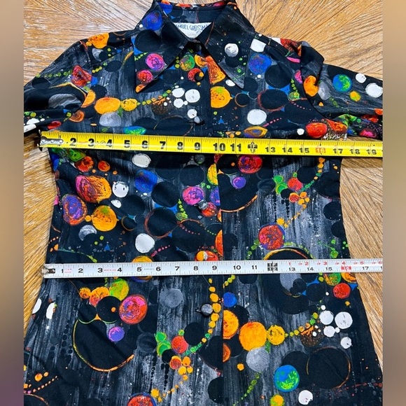 VINTAGE 70s psychedelic disco button down shirt dagger collar rainbow multicolor - Picture 10 of 13